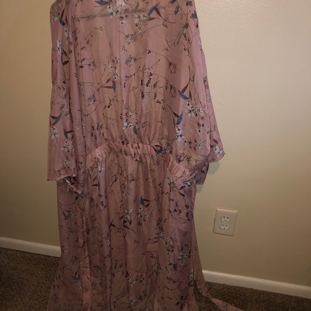 Pink Floral Print Kimono (Swimwear)